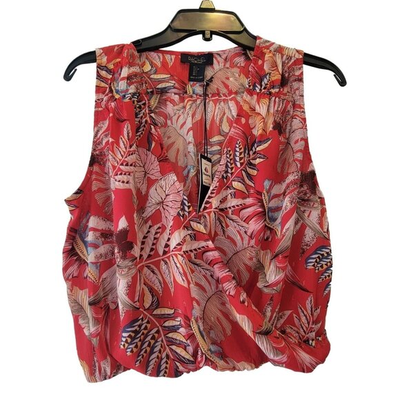 ❤️❤️❤️ Rachel Roy Crop Top Women Size S V-Neck Red leaves tropical print lined - Picture 1 of 6
